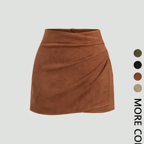 【Black Friday】Women's Faux Suede Mini Skirt, Vintage Ruched Bodycon Short Skirt, Chic Stylish Casual Versatile Skirt for Spring and Fall