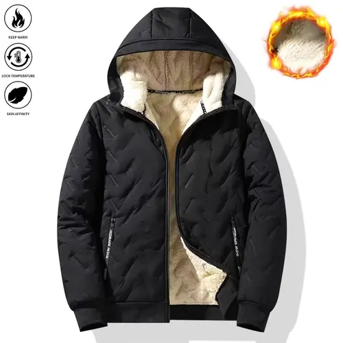 JOGWAVE Men’s Basic Korean Woven Winter Hooded Jacket - Thick Warm Zip-Up Windproof Long-Sleeve Outerwear with Full Zipper Closure, Front Pockets, Ideal for Outdoor Sports, Commuting, Cold Weather Motocross Beige Menswear Coat
