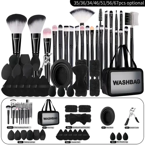 Professional Makeup Brush Kit with Bag, Makeup Brushes Kits, Includes Brushes, Sponges, Hair Bands, Travel and Daily Use, Plastic Frame, No Battery, Cosmetic Brushes, Beauty Brush Set, Makeup Brush Sets, Makeup Tools Set