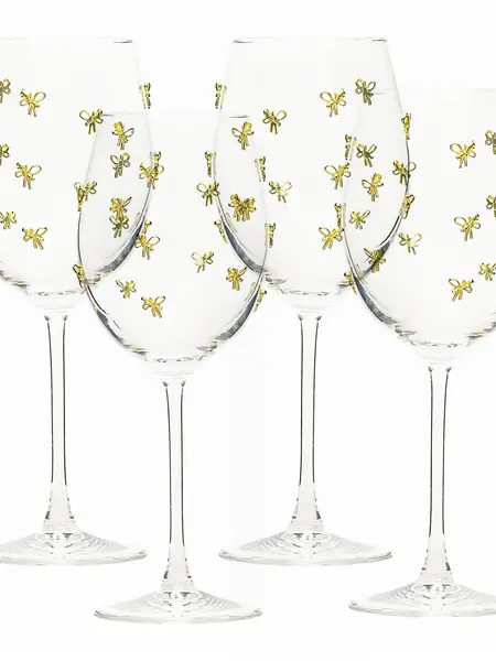 10 Strawberry Street Set of 4 Gold Bow Red WineGlasses