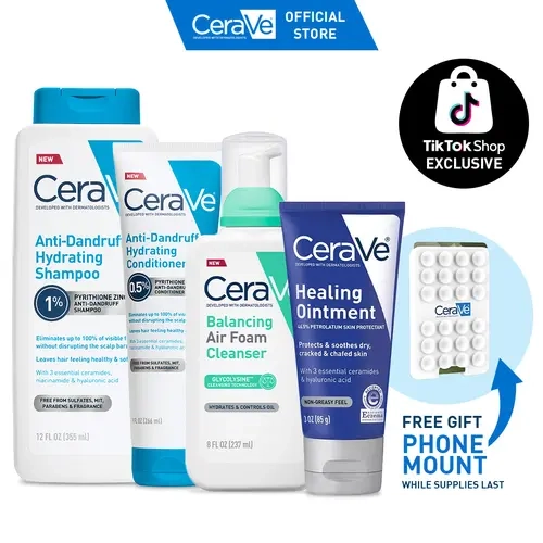 CeraVe Spring Skin Reset Bundle | Cleanser + Healing Ointment + Anti-Dandruff Shampoo & Conditioner