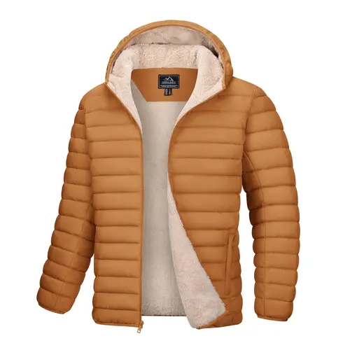 MAGCOMSEN Men's Hooded Zippered Puffer Down Jacket - Sherpa Lined, Waterproof, Zip Closure, 1 Hidden Inner Pocket Winter Coat, Hooded Zippered Jacket, One Hidden Inner Pocket