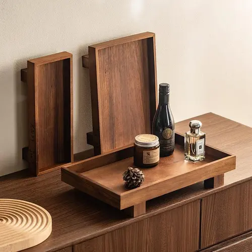 Rustic Handmade Solid Wood Bathroom Vanity Tray - Bathroom Accessory with Handmade Detail, Natural Wood Grain, Stable Countertop, Durable Non-Deformable Design, Organize in Style, Shampoo Stays Put for Cosmetics, Travel Toiletries, Hotel Counters