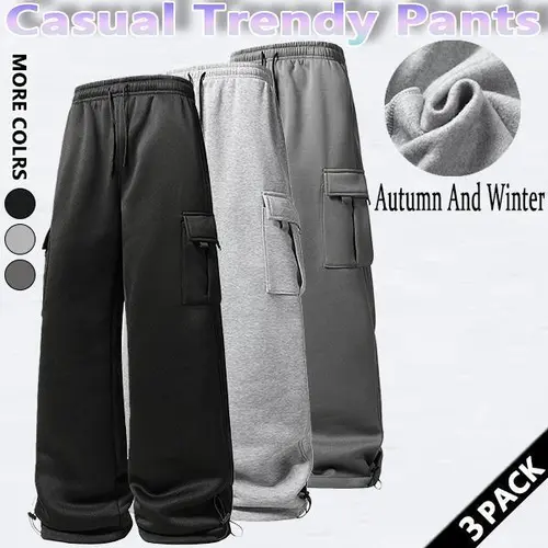 SpringSta Baggy Drawstring Men's Knitting Pants - Mensfashion Basic Sport Activewear, Adjustable Waist, Straight Pockets, Comfortable for Daily Wear & Autumn/Winter Commuting, Thick or Thin Versions