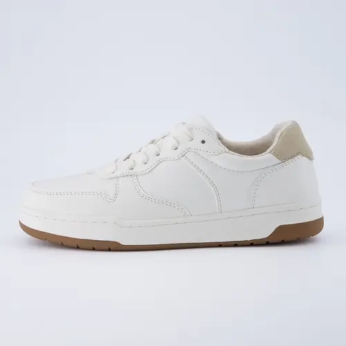Cushionaire Women's Serve Lace Up Casual Sneakers - Wide Foot Friendly Vegan Leather Tennis Shoe with Memory Foam Padded Insoles, Color Contrast Heel Tab and Gum Outsole