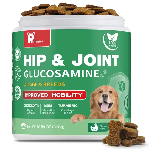 Petrivium Hip & Joint Care Gluten-Free Chewables - 600mg Dog Supplement with Glucosamine HCl & Green-Lipped Mussels, 150 Chicken Flavor Chews for Mobility & Hip Dysplasia, All Ages & Breeds, Single Container