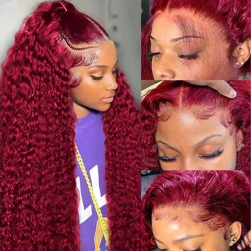 99J Burgundy Wig Human Hair  13x6 Deep Wave Lace Front Wigs Human Hair Wigs Human Hair Pre Plucked HD Transparent Lace Frontal Wigs for Black Women Deep Curly Red Colored Wig