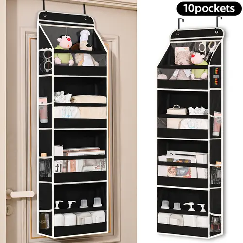 TAYTUU Over The Door Storage Organizer - 10 Large Pockets, 60 lb Capacity, Space Saving Laundry Solution for Dormitories, Hangable Home Accessory, Skincare Organizer, ADHD Organizer