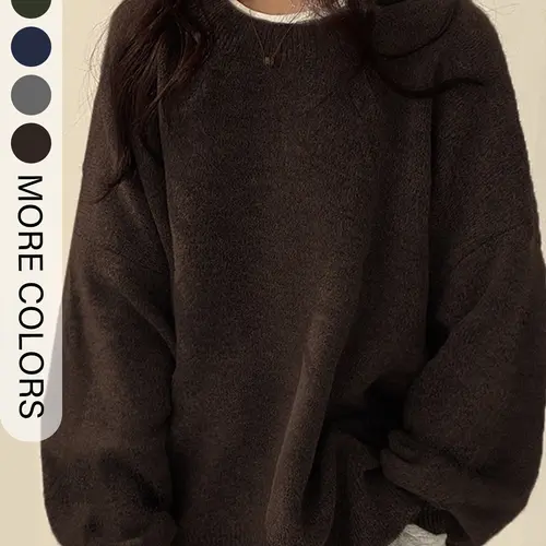 Women's Drop Shoulder Split Hem Loose Fit Baggy Sweater, Casual Basic Minimalist Long Sleeve Round Neck Jumper, Women's Knitwear Top for Fall & Winter, Sweaters for Women Womenswear, Knitwear Pullover