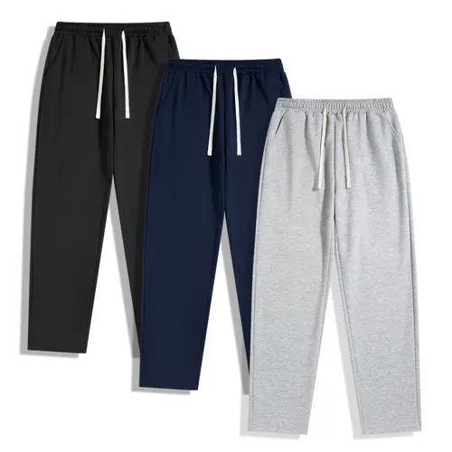 Men's Solid Gray 3-Piece Drawstring Knit H-Type Pants - Polyester Composite Soft Drape Fabric, All-Season, Loose Comfortable Fit, Casual Street Style, Motocross-Ready, Plus Sizes Available (Size S)