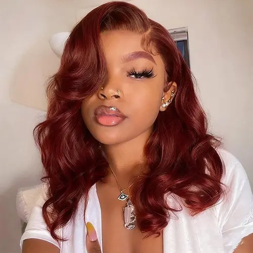 【 Definitely Worth It 】Pre-Styled Body Wave Glueless Layer Wavy Bob Wig Reddish Brown / Chocolate Brown / Blonde Highlight / Brown Highlight Transparent Lace Ready To Go Wigs