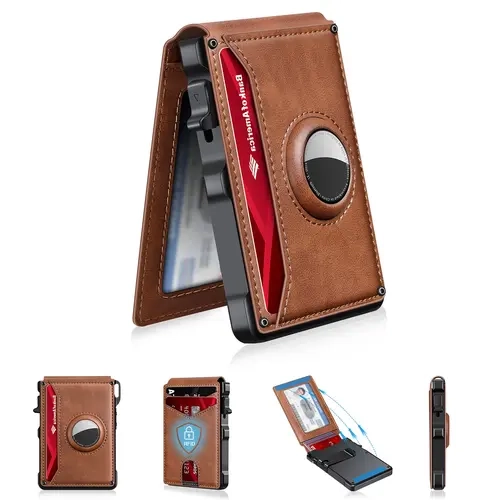 Men's Ultra-Thin Pop-Out Card Wallet, Holds 12-14 Cards, Card Slot, Slim Card Storage, Secure Card Storage, Rfid Shielded Dual-Fold Minimalist Smart Wallet, Credit Card Holder with ID Window, Travel Card Holder