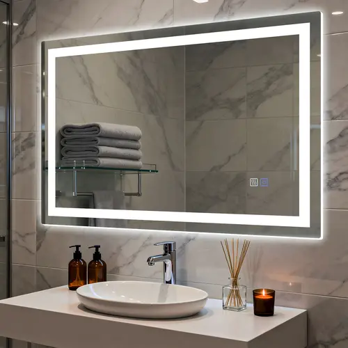 HYPERLITE Dimmable LED Vanity Mirror - 36x28in Indoor Bathroom Fixture, Multi-Size Options  Rectangle, 1tap Defog, 360° Even Lighting, 10-100% Dimming, Memory Setting, Shatter-Proof Tempered Glass CRI90 True Color Dressing Light BlackFriday Christmas Gift
