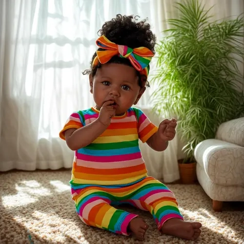 #familyfun BABESIDE 20in Unisex Realistic Rebirth Doll - Dark Skin Fabric Body + Vinyl Construction, Curly Hair, 8-Piece Set with Gift Box & Baby Doll Accessories, Soft Cuddly Christmas/Birthday Gift