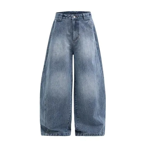 inflation Men's Beige Pull-On Relaxed Bootcut Denim Jeans - 90s Look, 2000s-Inspired, Vintage Wide-Leg, Retro Washed Streetwear Clothing Casual Bottoms with Pockets