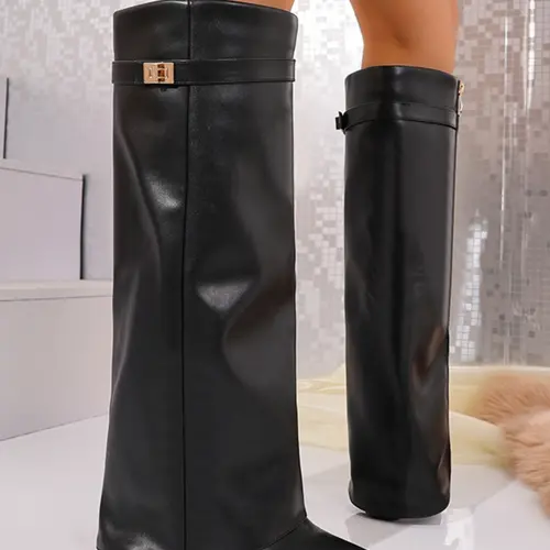 Women's Pointed-Toe Knee-High Boots, Elegant Tall Boots with Rubber Sole & Side Zipper, Perfect for Fall and Winter