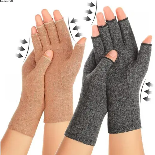 Embercraft Adults' 2-Pair Set Fingerless Thumb Compression Gloves - Open Finger Design, Optimal Compression Support, Soft for Long Wear, Moisture Wicking, Breathable, Soothes Pain, Prop 65 Safe for Effortless Daily Tasks