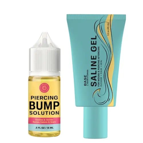 Base Laboratories Piercing Bump Solution Bundle | Bump & Keloid Oil + Saline Gel | Reduces Piercing Bumps, Redness & Irritation | Clean Aftercare for Ears, Nose & Body