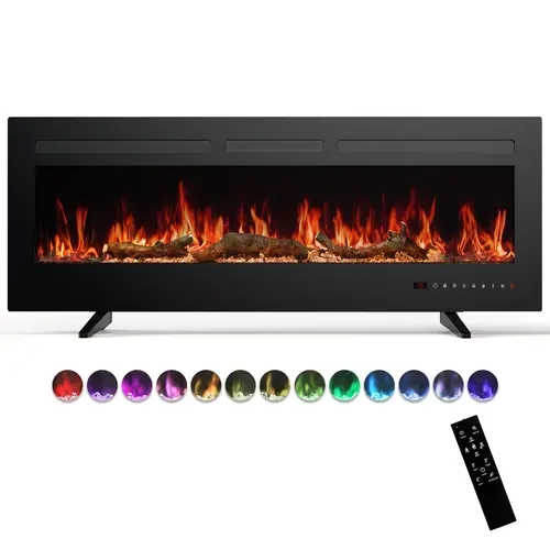 1500W Corded Plug Electric Fireplace Insert Home Heater - Space-Saving Wall-Mount, Recessed, Freestanding Adjustable, Remote Control, Touch Sensor, Flame Control, 12H Timer Off, Child Lock, Overheat Auto Off, Anti-Scalding, Energy Efficient for Indoor Use