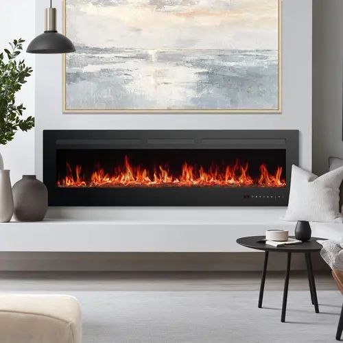 Sweetcrispy 1500W Electric Fireplace Heater with Adjustable Heating Temperature, Touchscreen, 13 Adjustable Flame Effects, 12h Timer, Low-Noise Design, 3 Install Options (Wall-Mounted, Freestand, Built-In)
