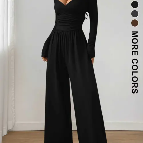 【Black Friday】Women's Spring & Summer Plain Knit Chic Wide Leg Jumpsuit, Casual Daily Wear, Slim Fitting