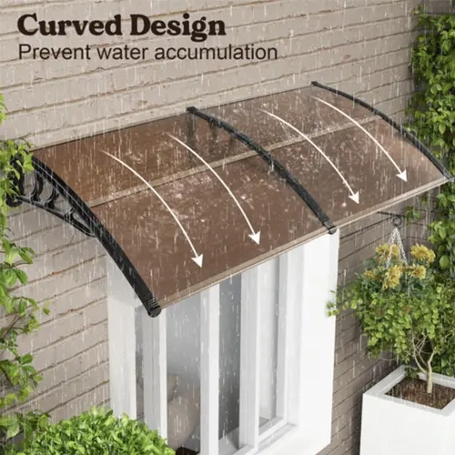 40 in x 80 in Brown Curved Polycarbonate Portable Outdoor Canopy Shelter - Waterproof Canopy Shade, Eco-Friendly Window Door Awning with Black Brackets, Durable All-Weather Home Accessory for Rain Protection