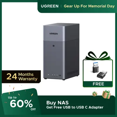 UGREEN DH2300 2-Bay Diskless Desktop Network Attached Storage (NAS) for Beginners, 4GB RAM On Board, Ethernet, AI Photo Album, Private Cloud-Remote Access, File/Phone/Multi-Device Backup, Screws & Screwdriver, Power Adapter, Plastic Construction