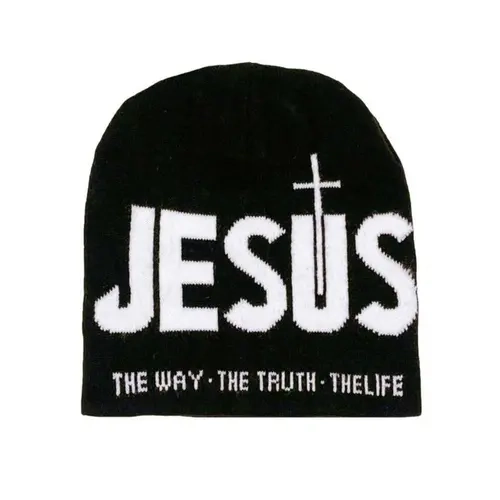 Unisex Y2000 Letter Jacquard Soft Knit Beanie Hat - 1 Size Fitted, Cross Design, Heart Print, Heat Insulating, Soft-Stretch, Machine Washable Daily Streetwear Cap for Cold Weather Outdoor Sports