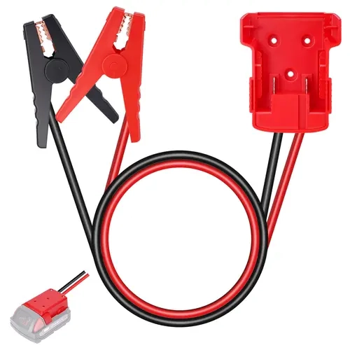 Automotive Emergency Power Bank Jump Starter Cable Set - 12AWG Strong 5.9ft Portable Powerbank Jumper Cables for Dewalt, Milwaukee 18V/20V DCB Batteries, Includes Adapter Holder