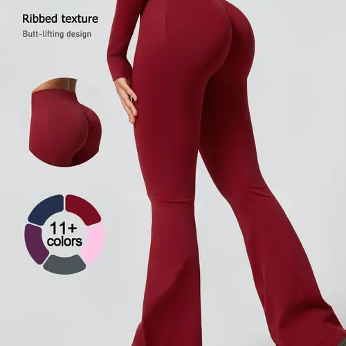 Women's High Waist Wide Leg Comfy, Knitted Sports Pants, Soft Comfortable Sportswear for Gym, Running Cycling and Tennis, All-Season Fitted Wear, Activewear Bottoms, Plain Design