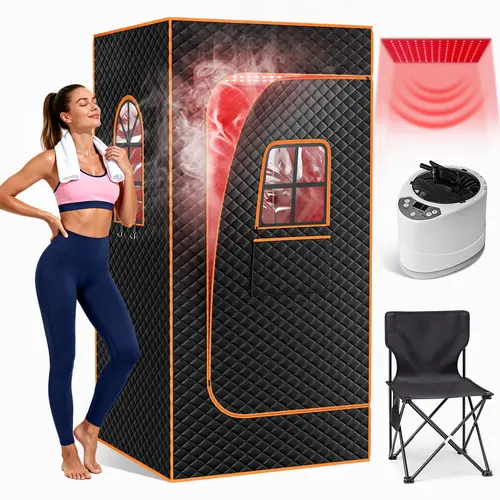 ABORON 2-Person Infrared Portable Sauna Box - XL 2.9'x2.9'x5.9', 3L Tank, 1200W Customizable Steam, LED Panel, Aroma Box, Folding Chair, Oxford Multi-Layer Tent, Stainless Steel Parts, Waterproof Mat, Gym/Travel Use, Steam+Light Combo [DealsforYouDays]