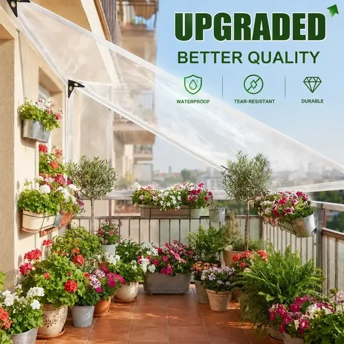 【UPGRADED】10x13FT Waterproof PE Tarpaulin Trapal, Foldable Eco-Friendly Rainproof Cover with Rust-Proof Grommets, Adjustable Reusable Snowproof Tarp for Patio Plants, Winter Home Essentials,sohochic