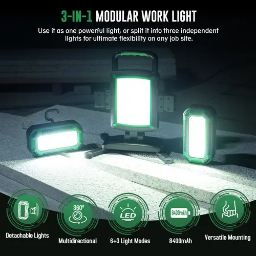 Tresada 3-in-1 50W Rechargeable LED Work Light - High Lumen Flashlights, Compact Eco-Friendly, Magnetic Mount, 9 Modes, 360° Adjustable Rotation, IP65 Waterproof, Clip-On USB Job Site Lighting with Batteries, Hands-Free Outdoor Use, Usb Work Light