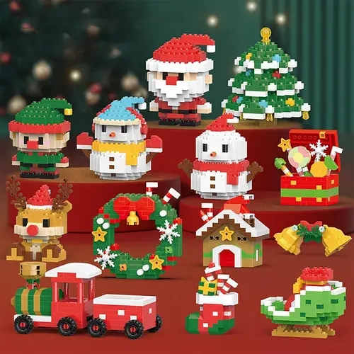 2026 Santa Claus Theme Safe Plastic Buildable Blocks Kit - BPA-Free, Latex-Free Unisex Classic DIY Building Model Bricks, Small Christmas Gifts for 6-8 Years Boys, Stocking Stuffers 2026, Birthday Decor