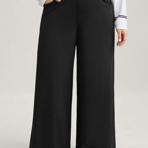 BLOOMCHIC Women's Curvy Plus Size Basic High-Waist Casual Street Trousers - Nylon-Spandex Fabric, Elastic Waist, Medium Stretchy, Slim Ankle-Length, Regular Fit, Pocket, Black, Everyday Pants for Women, Curvy Plus Size Clothes 2026, SohoChic
