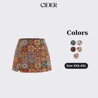 Cider Women's Polyester-Cotton Floral Jacquard Low-Rise A-Line Mini Skort - Casual Pantskirt with High Side Split Hem, Abstract Split Detail, Fitted Bottoms