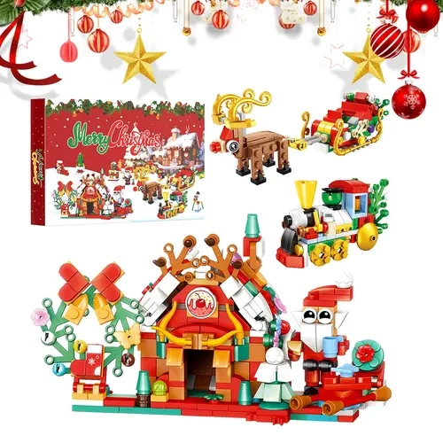 2026 Reindeer Themed Building Bricks Set Advent Calendar - 24-Pack Safe Plastic Mini Jigsaw Puzzle Toys, DIY Building Block, Brick Kit, 6-8 Years, Collaborative Puzzle Time, Holiday Countdown Gift for Kids
