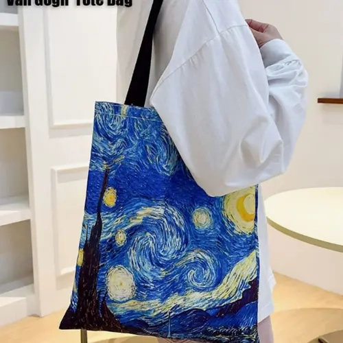 2D Flat Printing 2pcs Of Starry Night Landscape Tote Bag/ Beach Bag With Makeup Bag Aesthetic Reusable Shopping Bag Shoulder Bag Travel Toiletry Bag Gift For Bachelor Party Suitable For Travel Beach Vacations And Leisure Occasions summerwins