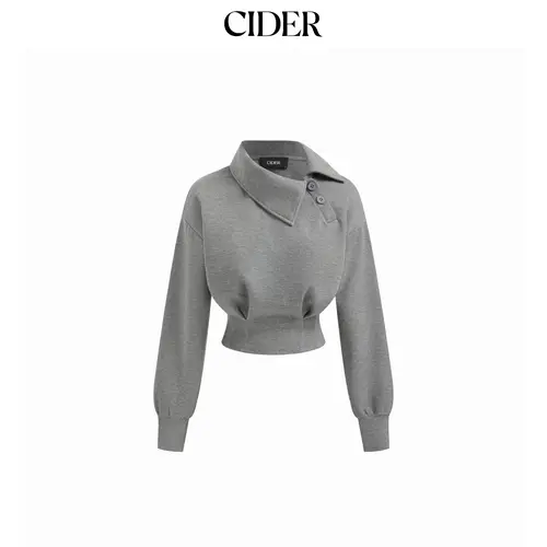 Cider Asymmetrical Neck Long Sleeve Cinched Waist Sweatshirt