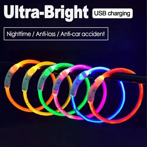 PAWPUBBY LED Flexible TPU Dog Collar - 27.5 in, One-Size Adjustable, Waterproof, USB Rechargeable, Ultra-Bright, High Visibility, Quick Setup, Universal Non-Customized Light-Up Collar for Night Walking, Holiday Pet Gift