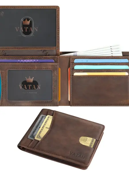 VATAN Men's Genuine Leather  mens Wallet Dual-Tone Slim RFID Vintage Style Multi-Compartment Organizer Card Slots Cash Pocket Durable Portable Design for Business Casual Christmas Father's Day Gift, Adults Gifts, Mens Gifts,summerwins,father'sdaygifts sum