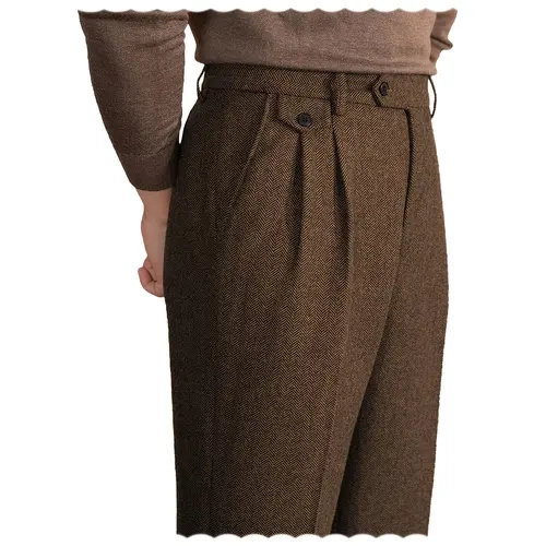 Men's Vintage Tweed-Blend Pants - Menswear Slim-Fit Herringbone Trousers, Ideal for Thanksgiving, Christmas Gifting