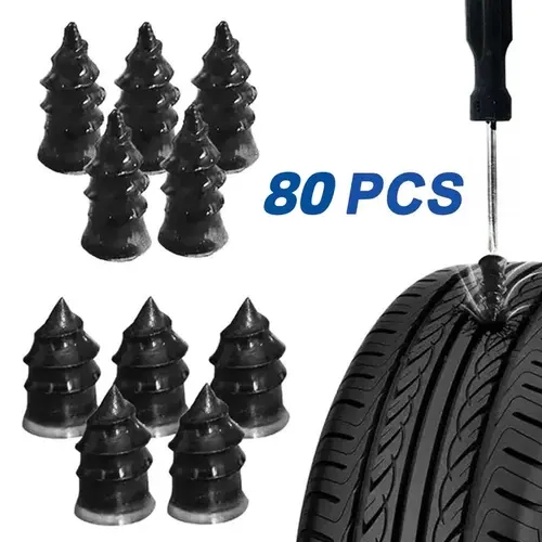 Tire Repair Kit, 80-Piece Supply with 2 Sizes for Tires Rubber Nail Screws, On-the-Go Self-Service Tool for Car, Truck, Scooter Vacuum Puncture Fixes