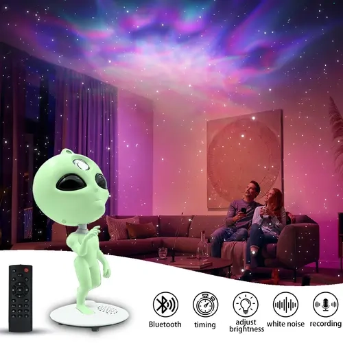 Whimsical Alien UFO Galaxy Projector - 4-Color Nebula LED Night Light, Bluetooth 5.0, 8 White Noise Sounds, Voice Recorder, Timer, Whimsical Room Decor, Bedroom Lights, House Decor Accessory for Nursery Ceilings