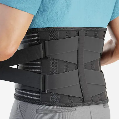 Unisex Adults' Adjustable Back Posture Brace - 3D Silky Velvet Lumbar Support Belt with 6 Strong Steel Stays, 16-Hole Mesh Ventilation, Anti-Skid Elastic Waistband, Durable Elasticity for Lower Back Pain Relief (Sports & Outdoor Protective Gear)
