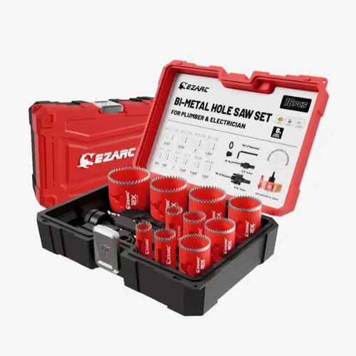 EZARC Tools 16Pcs Bi-Metal Hole Saw Full Kit with 8% Cobalt HSS, 3/8"-7/16" Arbors, Eject Slots, 3/4"-2-1/2" Set, 4/6 TPI Variable Tooth Pitch, Adapter Nut, Hex Shank Screwdriver Compatible, 30% Faster Cuts for Wood/Metal - Father's Day Gift