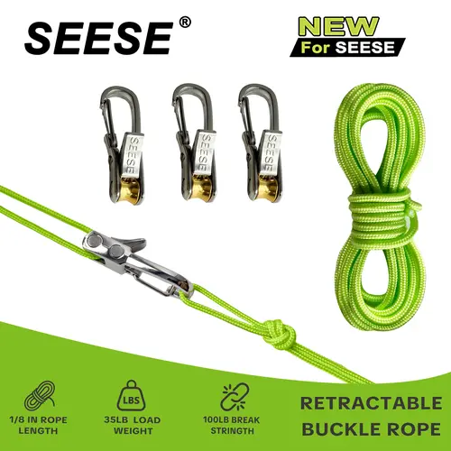 SEESE Retractable Buckle Rope-Adjustable Ropes 2026 New Rope Roller with Accessory Cord - Easy Secure Tie Down for Outdoor,Camping, Marine Rope,and Boating Guy Lines ,Tools Gadgets,Truck Stuff ,Car Essentials, Halloween gifts