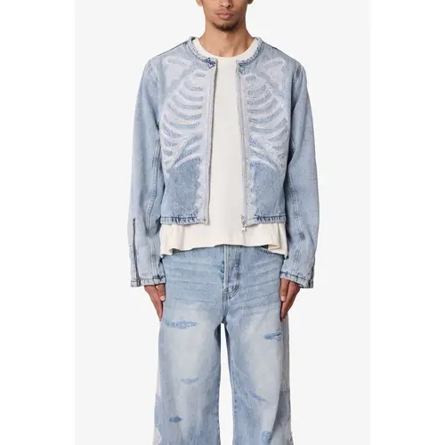 mnml Skeleton Moto Jacket - Washed Blue