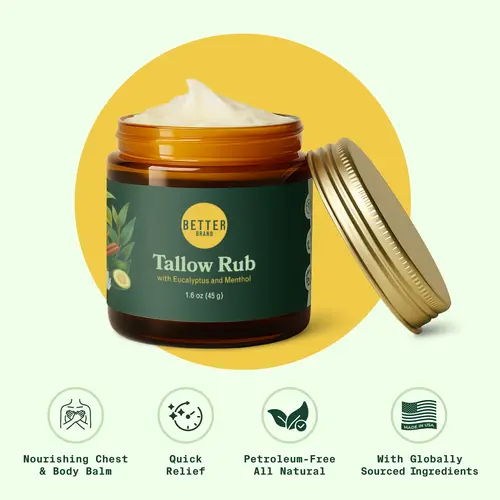 Betterbrand TallowRub | Petroleum-Free Cough & Cold Support Rub with Eucalyptus for Respiratory Soothing, Moisturizing, and Relaxation Support