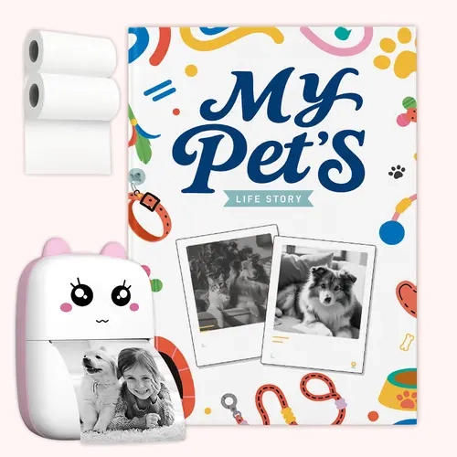 Timetome Interactive Hardcover Guided Journal - Animal Pet Book with Bluetooth Mini Printer, Gratitude Journal Section, Paw Print Section, Grooming Reminders, Photo Space, Structured Prompts for Adults to Chronicle Shared Moments Easily